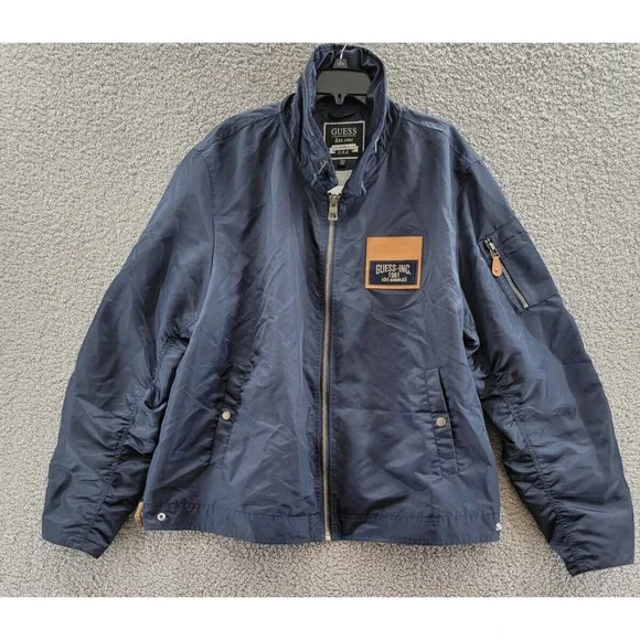 Guess Ace Satin Finish Bomber Jacket Men's XXL Powerberry Full Zip Collared  L/S